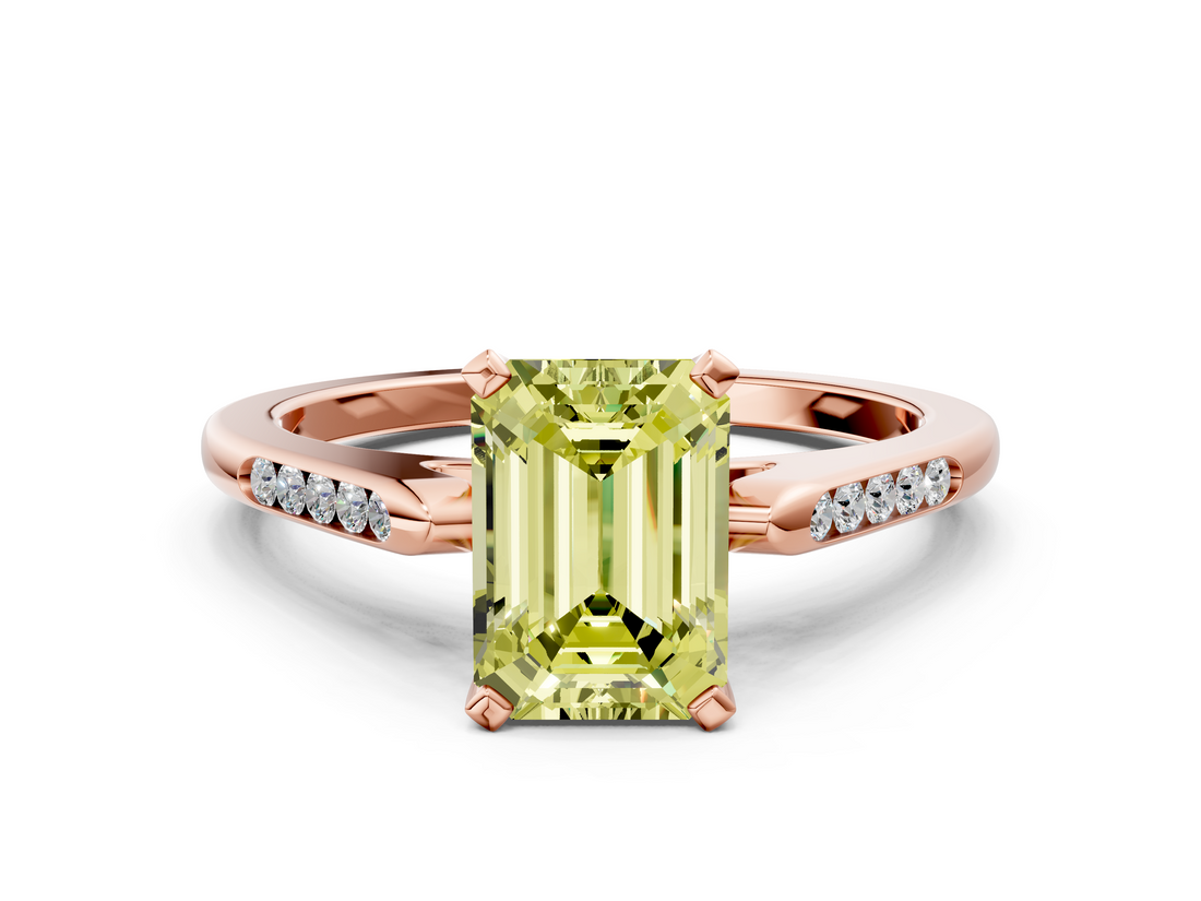 Rose gold Fancy Yellow Emerald  Cut Channel Set Solitaire Engagement Ring with Four-Prong Setting_254