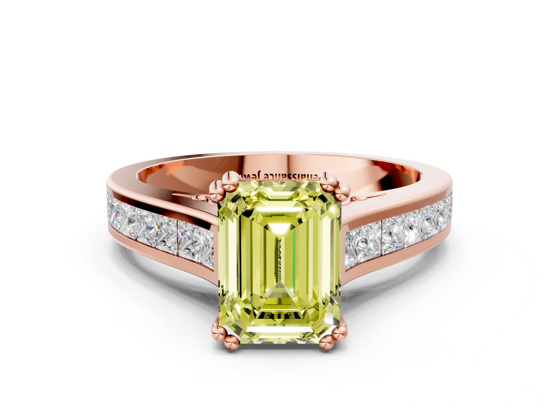 Rose gold Fancy Yellow Emerald  Cut Channel Set Solitaire Engagement Ring with Prong Setting_20