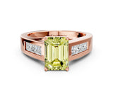 Rose gold Fancy Yellow Emerald Cut Cut Channel Set Solitaire Ring with Four-Prong Setting