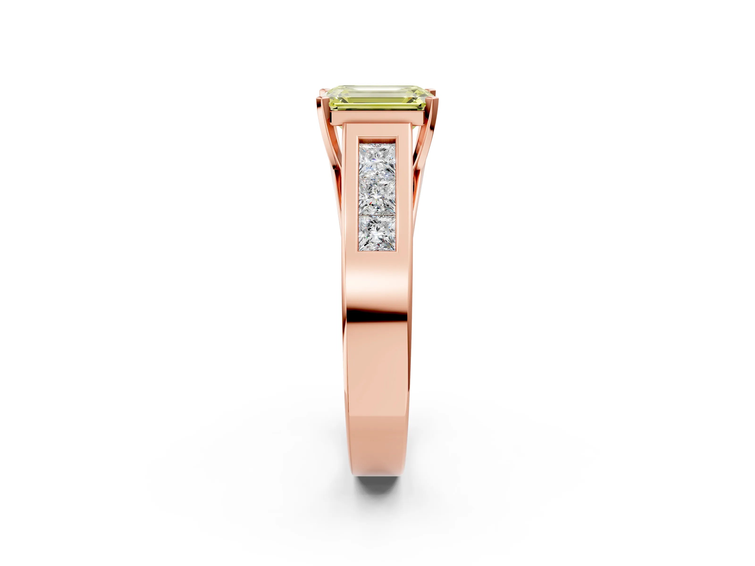 Rose gold Fancy Yellow Emerald Cut Cut Channel Set Solitaire Ring with Four-Prong Setting_2