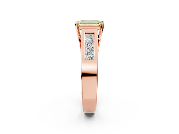 Rose Gold Emerald Cut Engagement Ring Setting for Fancy Yellow Center with Channel-Set Shoulders