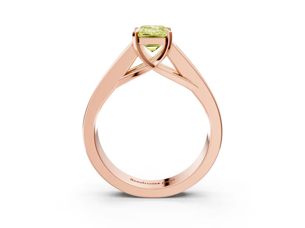 Rose Gold Emerald Cut Engagement Ring Setting for Fancy Yellow Center with Channel-Set Shoulders