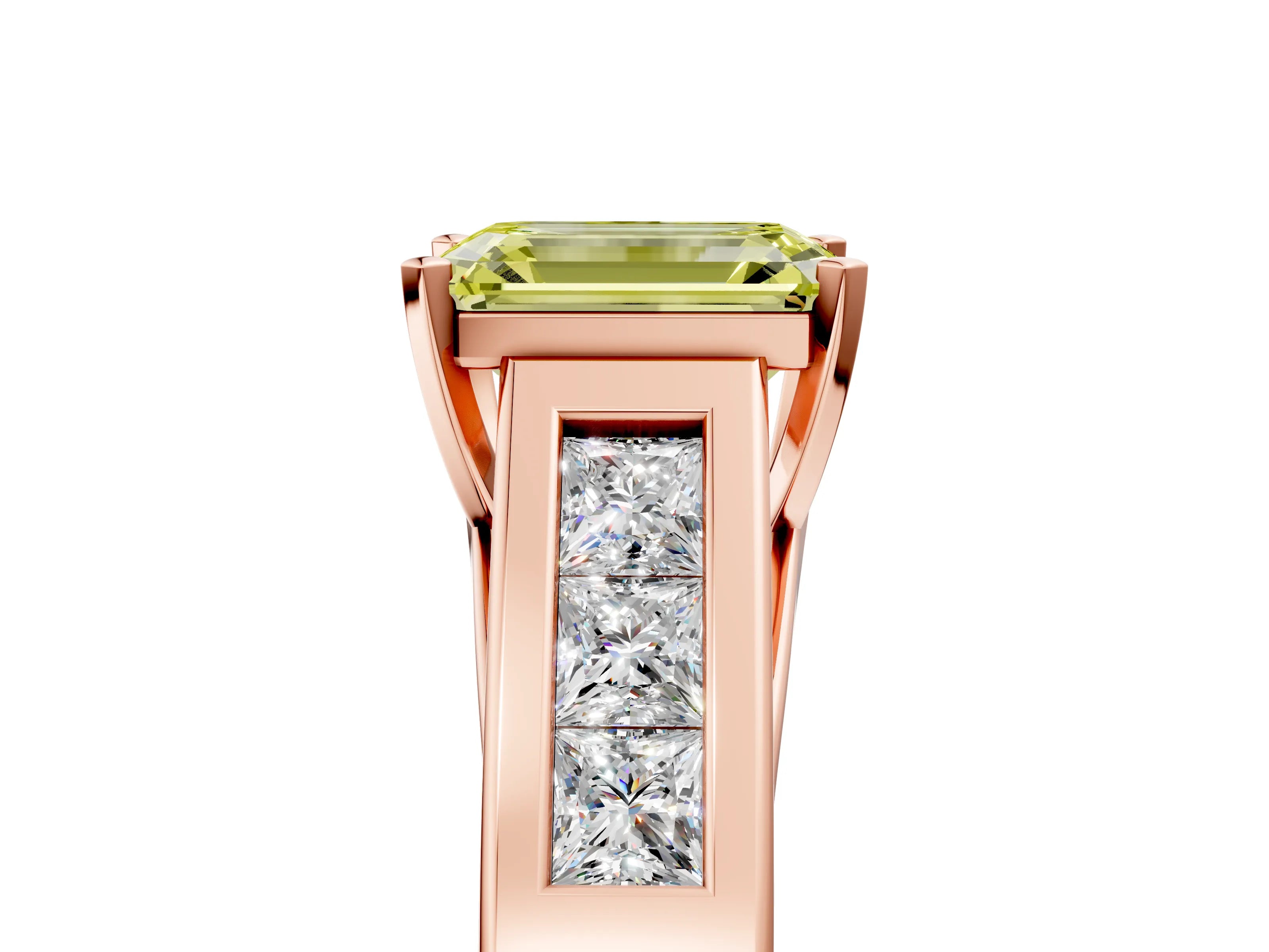 Rose gold Fancy Yellow Emerald Cut Cut Channel Set Solitaire Ring with Four-Prong Setting_5