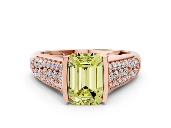 Rose gold Fancy Yellow Emerald Cut Diamond Channel Set Pave Band with Tension Prong Setting