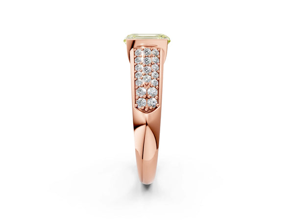 Rose gold Fancy Yellow Emerald Cut Diamond Channel Set Pave Band with Tension Prong Setting
