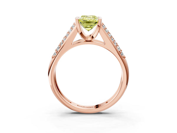 Rose gold Fancy Yellow Emerald Cut Diamond Channel Set Pave Band with Tension Prong Setting