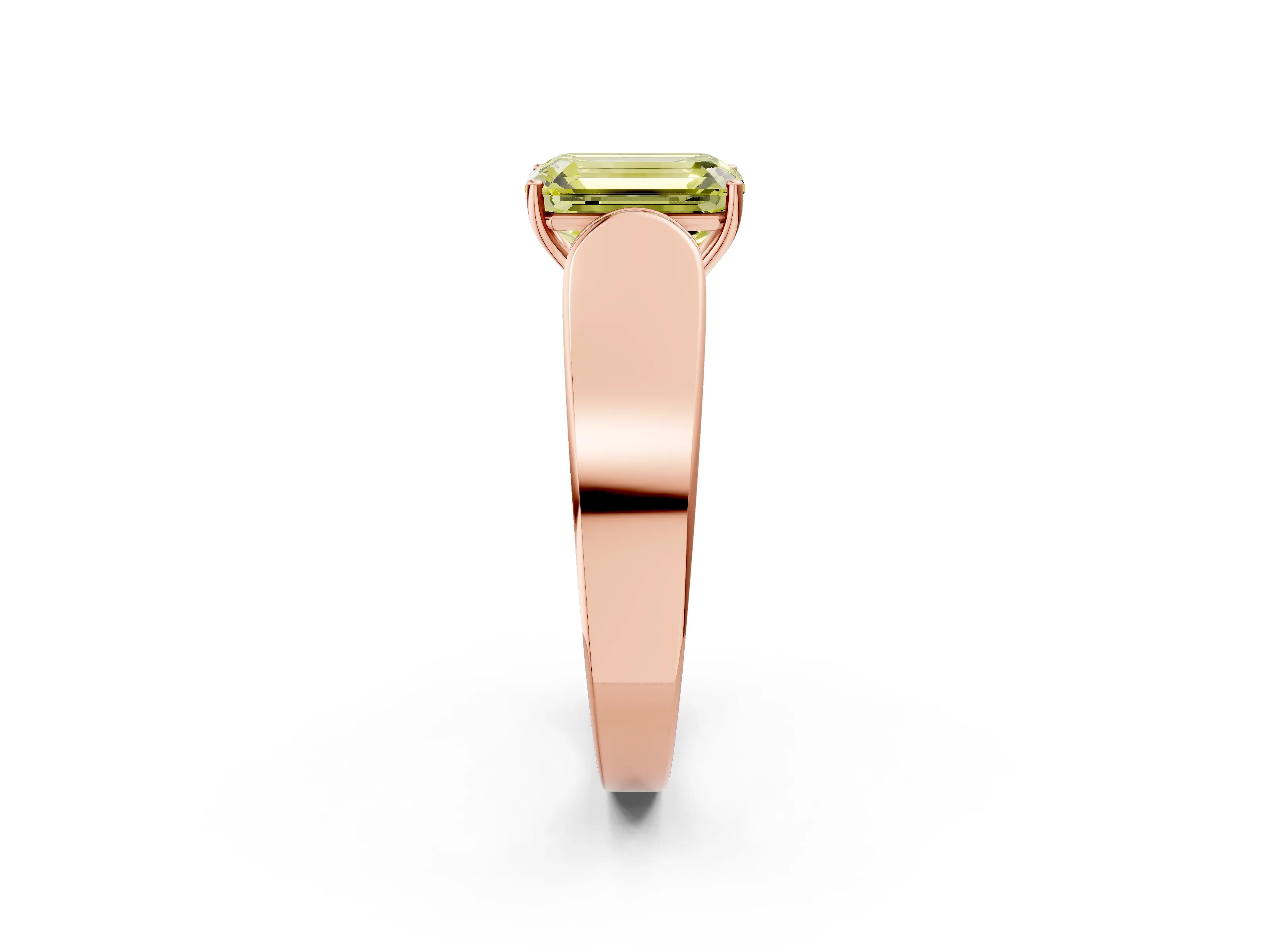 Rose gold Fancy Yellow Emerald Cut Cut Diamond Channel Set Solitaire Ring with Four-Prong Setting_2