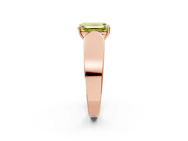 Rose gold Fancy Yellow Emerald Cut Cut Diamond Channel Set Solitaire Ring with Four-Prong Setting