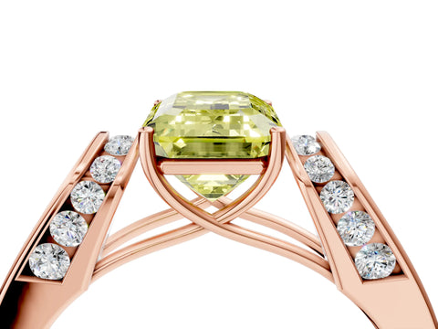 Rose gold Fancy Yellow Emerald Cut Cut Diamond Channel Set Solitaire Ring with Four-Prong Setting_4