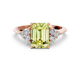 Rose gold Fancy Yellow Emerald Cut Cut Diamond Cluster Ring with Solitaire Band and Four-Prong Setting
