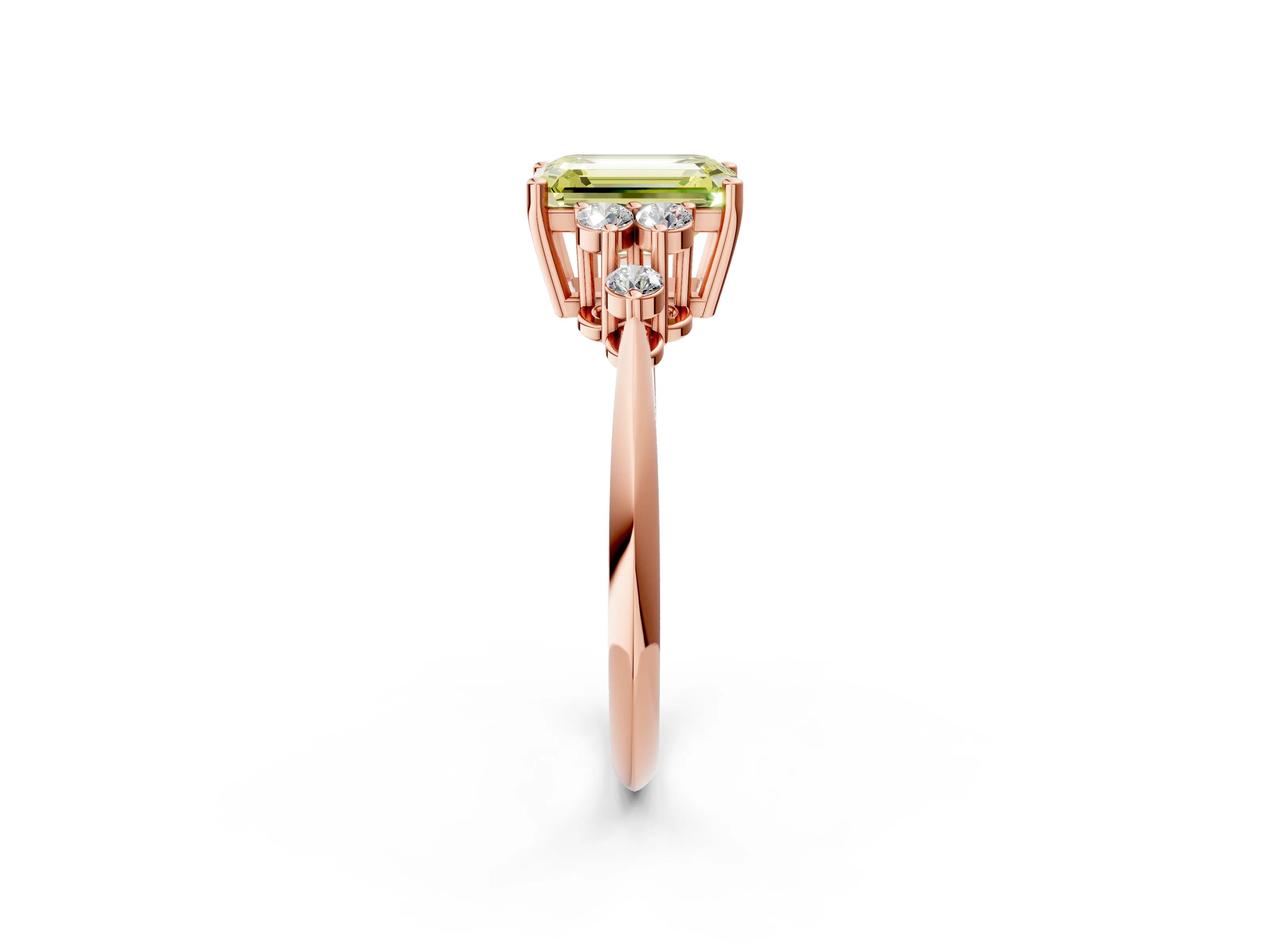 Rose gold Fancy Yellow Emerald Cut Cut Diamond Cluster Ring with Solitaire Band and Four-Prong Setting_14