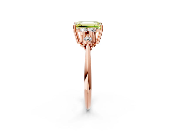 Rose Gold Emerald Cut Cluster Accent Engagement Ring Setting for Fancy Yellow Center