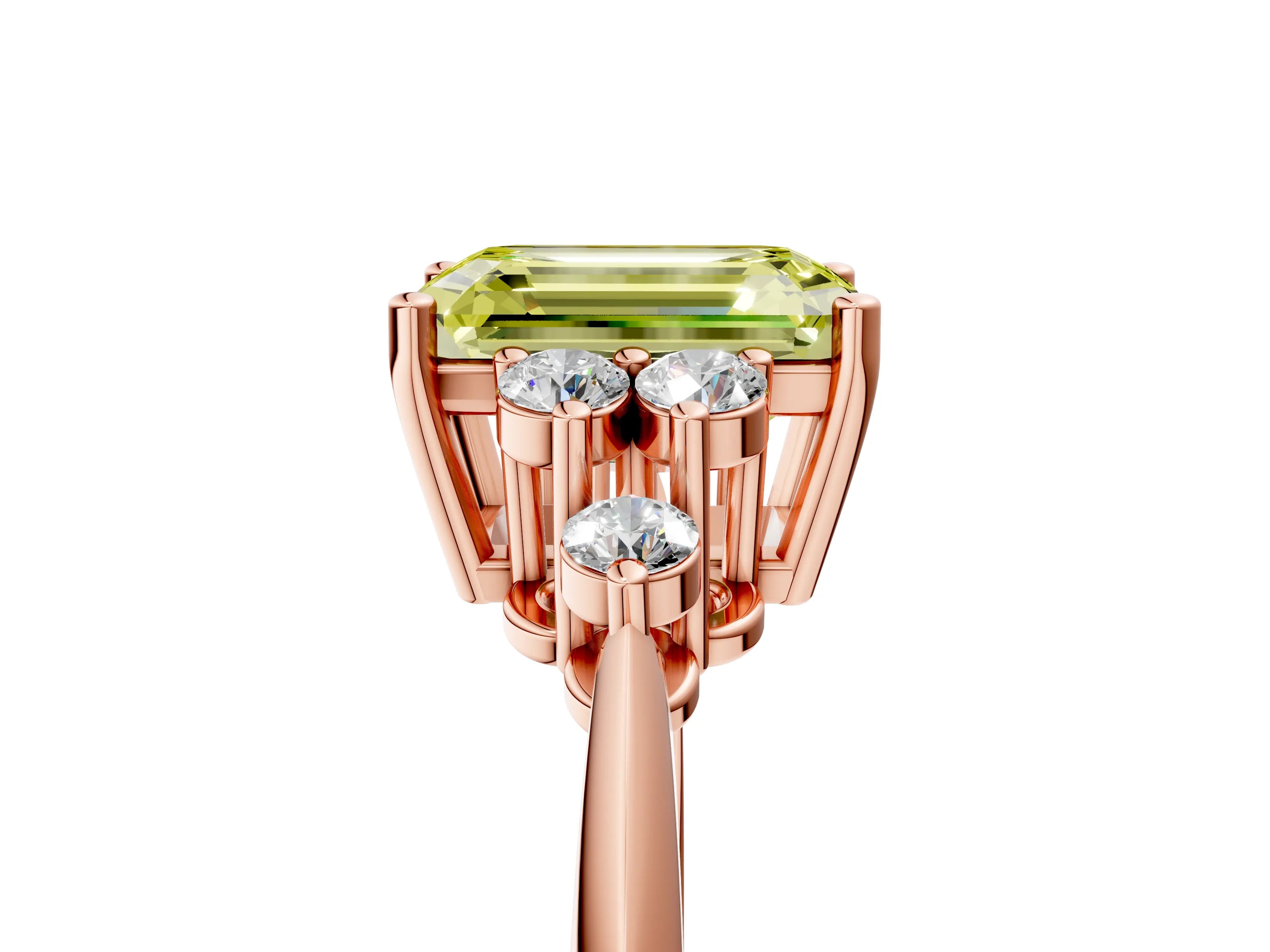 Rose gold Fancy Yellow Emerald Cut Cut Diamond Cluster Ring with Solitaire Band and Four-Prong Setting_17