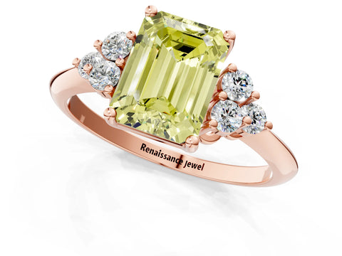 Rose gold Fancy Yellow Emerald Cut Cut Diamond Cluster Ring with Solitaire Band and Four-Prong Setting_1