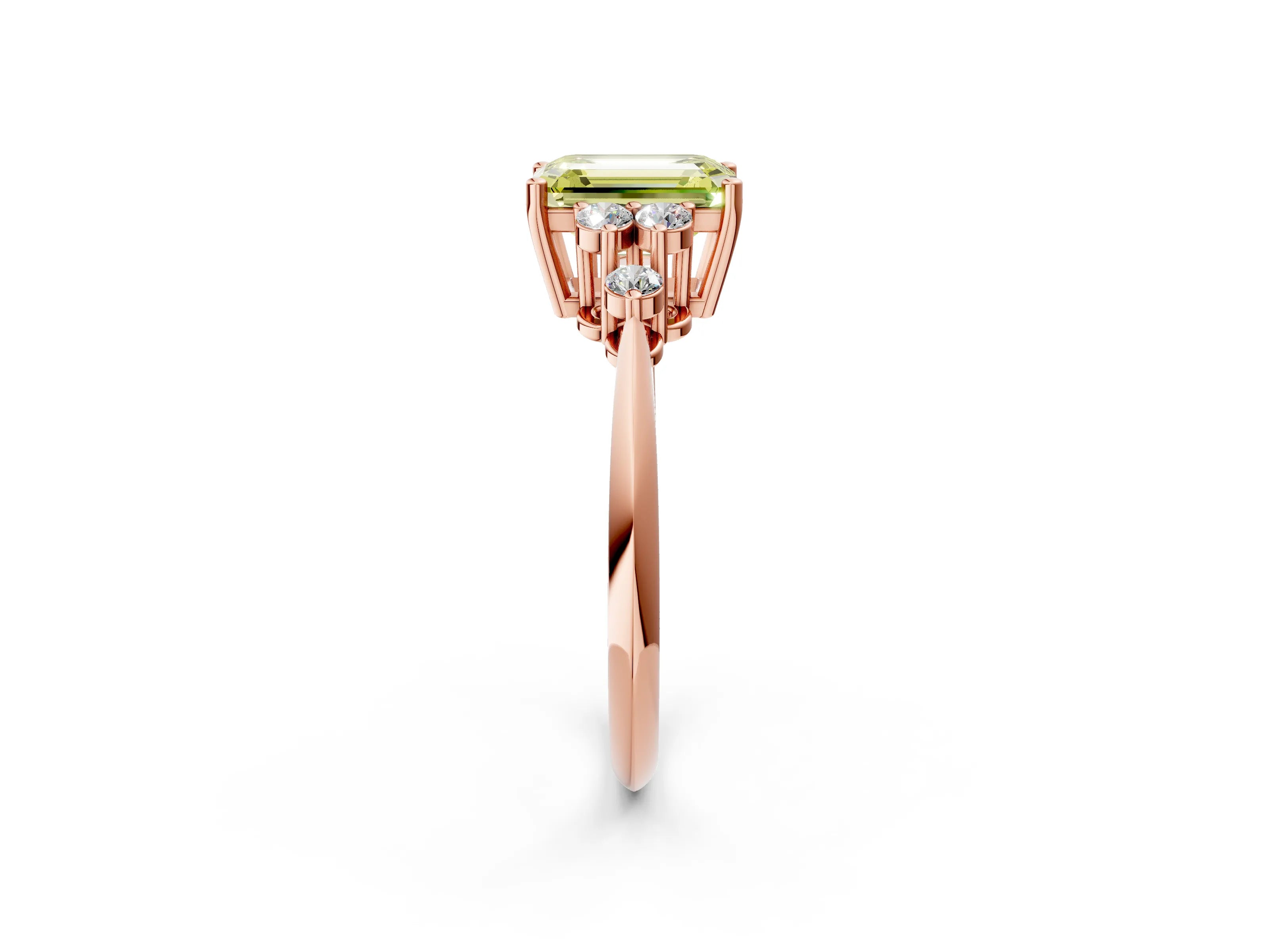 Rose gold Fancy Yellow Emerald Cut Cut Diamond Cluster Ring with Solitaire Band and Four-Prong Setting_2