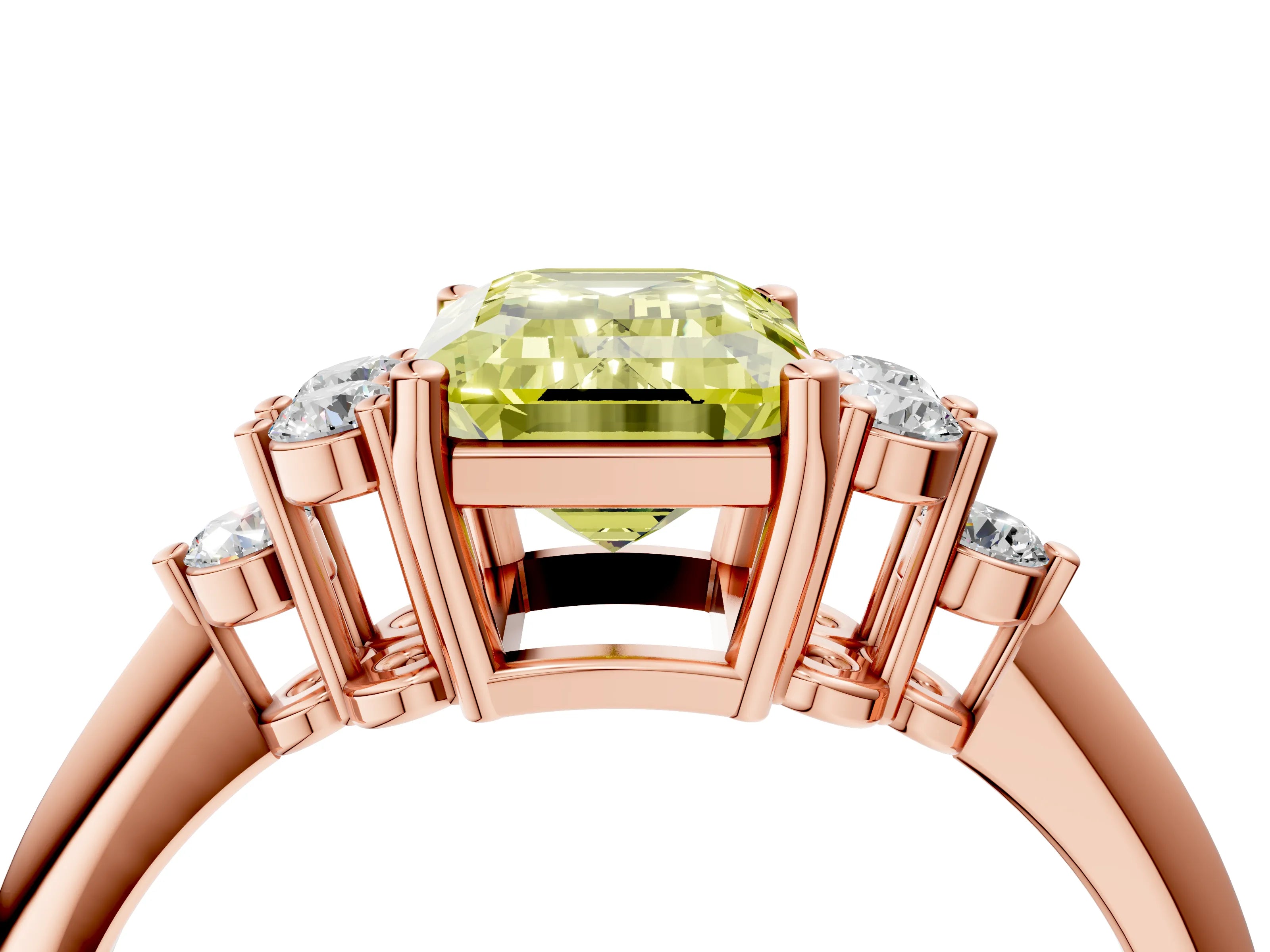 Rose gold Fancy Yellow Emerald Cut Cut Diamond Cluster Ring with Solitaire Band and Four-Prong Setting_4