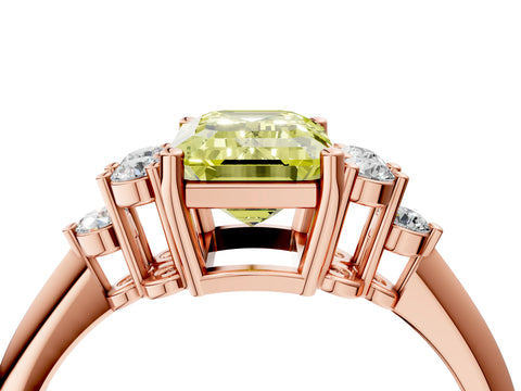 Rose gold Fancy Yellow Emerald Cut Cut Diamond Cluster Ring with Solitaire Band and Four-Prong Setting_4
