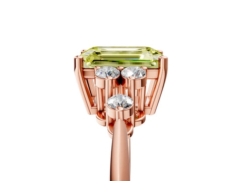 Rose gold Fancy Yellow Emerald Cut Cut Diamond Cluster Ring with Solitaire Band and Four-Prong Setting_5