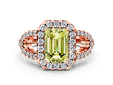 Rose gold Fancy Yellow Emerald Cut Cut Diamond Halo Engagement Ring with Open Split Pavé Band