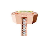 Rose gold Fancy Yellow Emerald Cut-Cut Diamond Halo Engagement Ring with Pave Band and Prong Setting_5