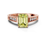 Rose gold Fancy Yellow Emerald Cut Cut Diamond Milgrain Pave Band Four-Prong Setting Ring_3