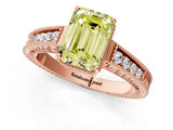 Rose gold Fancy Yellow Emerald Cut Cut Diamond Milgrain Pave Band Four-Prong Setting Ring_4