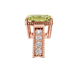 Rose gold Fancy Yellow Emerald Cut Cut Diamond Milgrain Pave Band Four-Prong Setting Ring_8