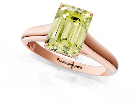 Rose gold Fancy Yellow Emerald Cut Cut Diamond Solitaire Engagement Ring with Tapered Plain Band and Four-Prong Setting_1