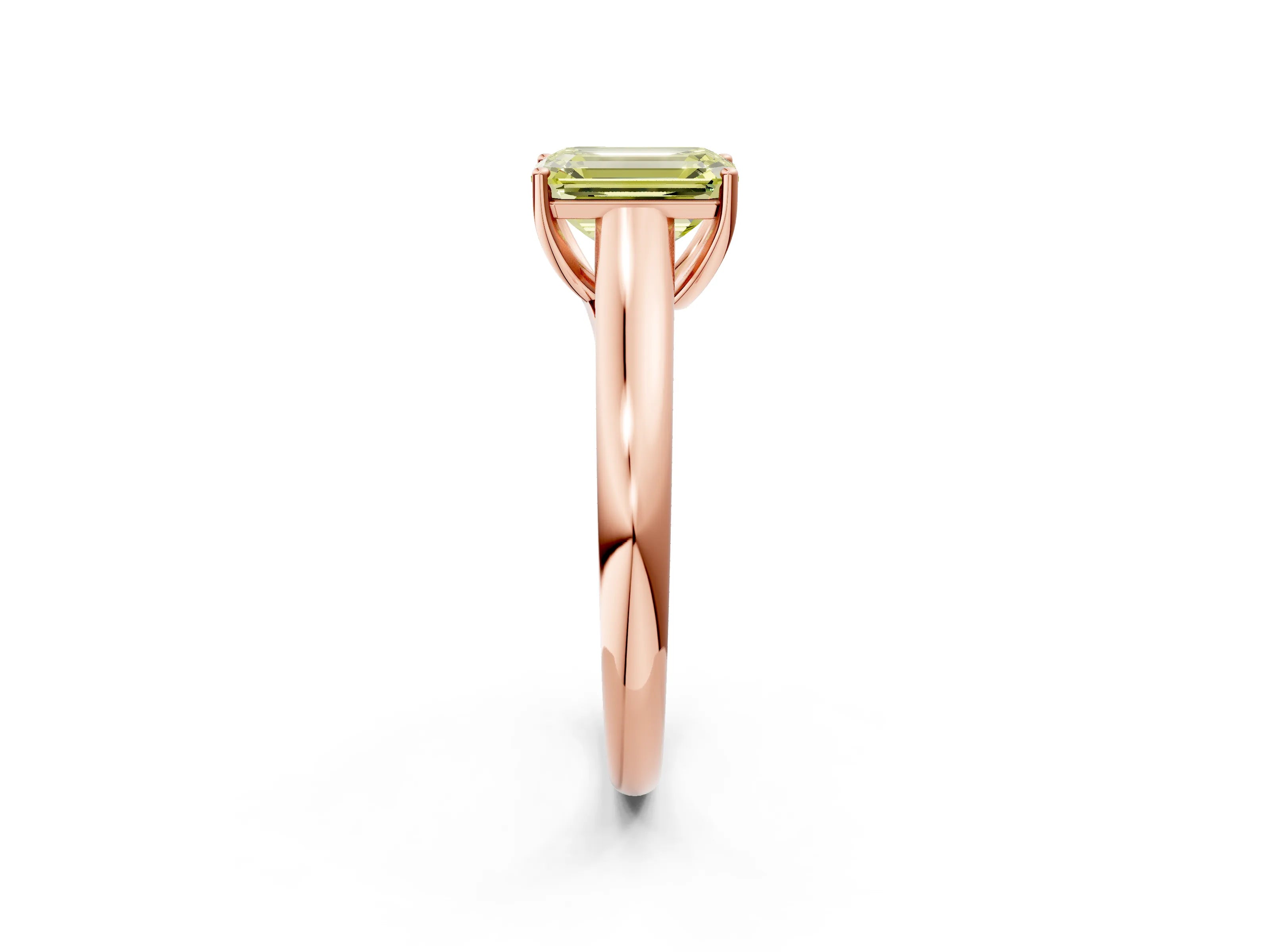 Rose gold Fancy Yellow Emerald Cut Cut Diamond Solitaire Engagement Ring with Tapered Plain Band and Four-Prong Setting_2