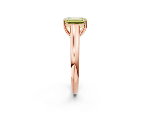 Rose gold Fancy Yellow Emerald Cut Cut Diamond Solitaire Engagement Ring with Tapered Plain Band and Four-Prong Setting_2