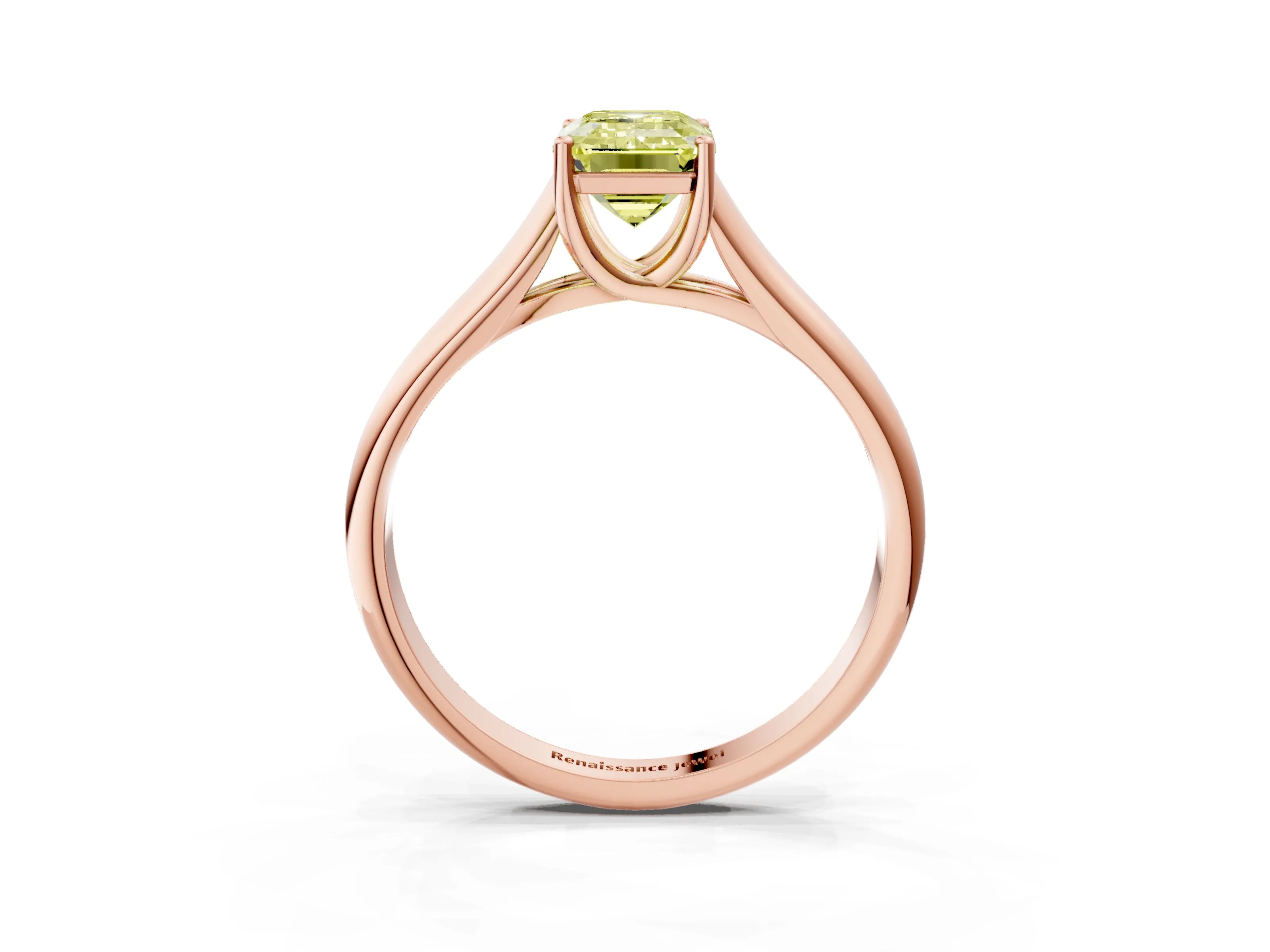 Rose gold Fancy Yellow Emerald Cut Cut Diamond Solitaire Engagement Ring with Tapered Plain Band and Four-Prong Setting_3