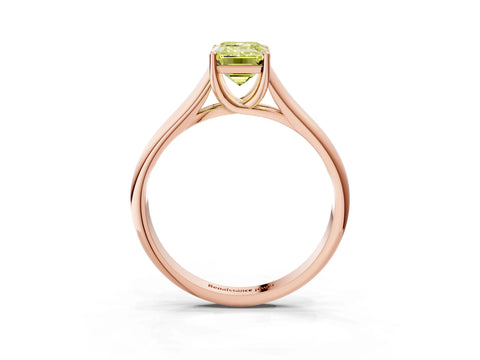 Rose gold Fancy Yellow Emerald Cut Cut Diamond Solitaire Engagement Ring with Tapered Plain Band and Four-Prong Setting_3