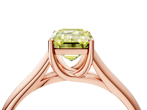 Rose gold Fancy Yellow Emerald Cut Cut Diamond Solitaire Engagement Ring with Tapered Plain Band and Four-Prong Setting_4