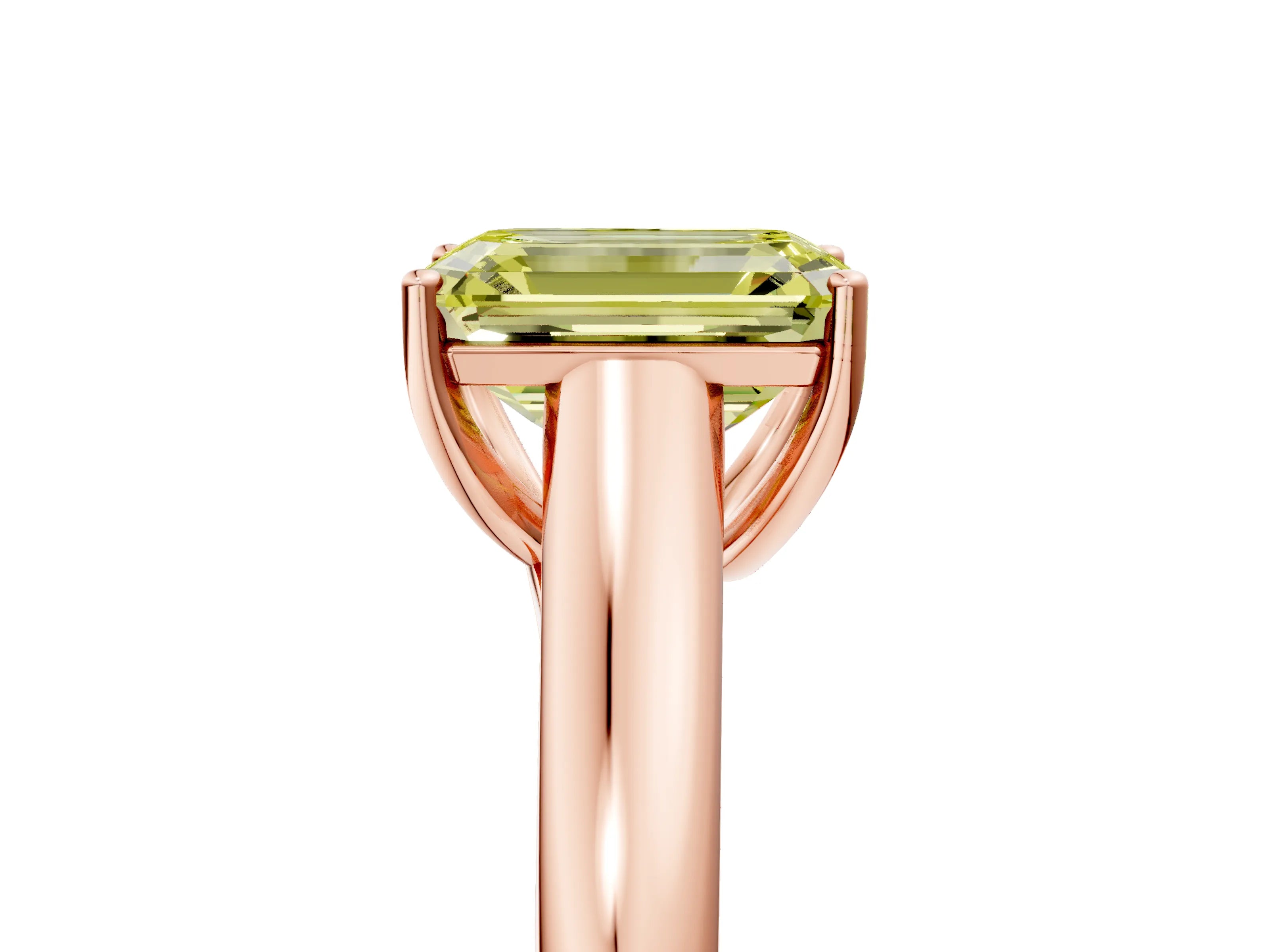 Rose gold Fancy Yellow Emerald Cut Cut Diamond Solitaire Engagement Ring with Tapered Plain Band and Four-Prong Setting_5