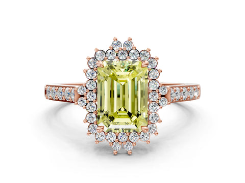 Rose gold Fancy Yellow Emerald Cut Cut Diamond Sunburst Halo Engagement Ring with Pavé Band_22