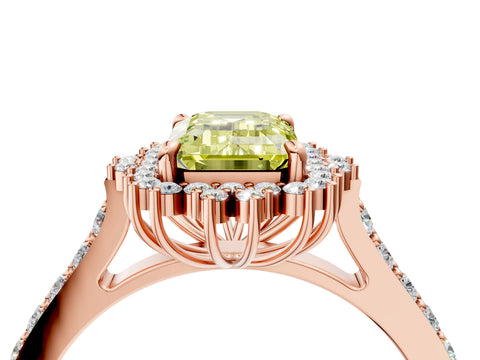 Rose gold Fancy Yellow Emerald Cut Cut Diamond Sunburst Halo Engagement Ring with Pavé Band_26