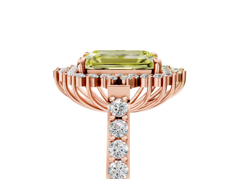 Rose gold Fancy Yellow Emerald Cut Cut Diamond Sunburst Halo Engagement Ring with Pavé Band_27