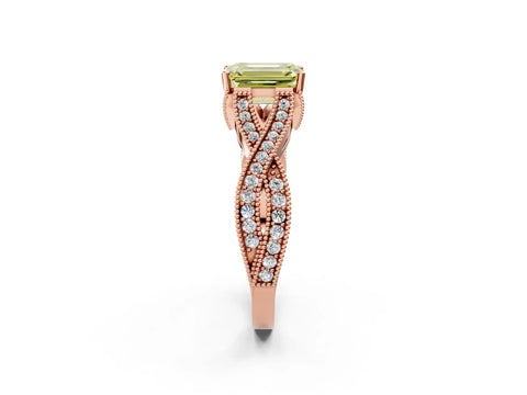 Rose gold Fancy Yellow Emerald Cut Cut Diamond Twisted Band with Milgrain Pave Setting and Four-Prong Setting_2