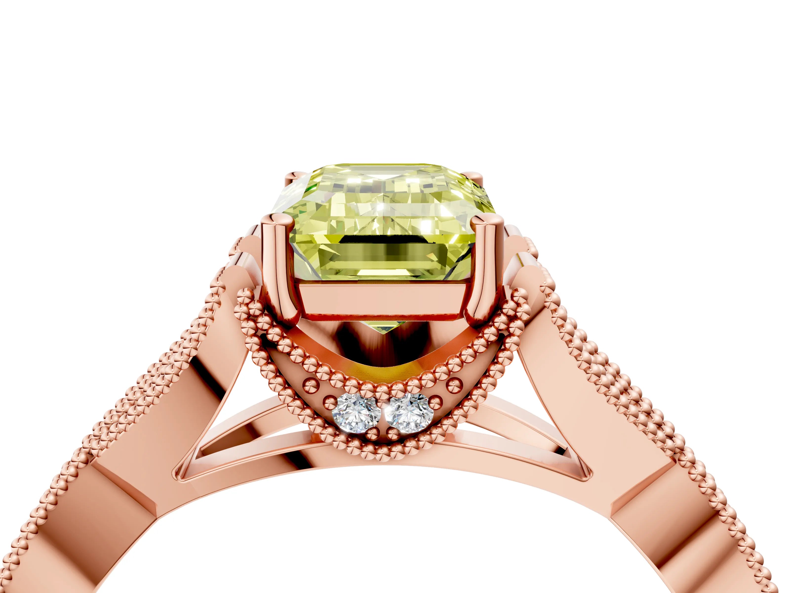 Rose gold Fancy Yellow Emerald Cut Cut Diamond Twisted Band with Milgrain Pave Setting and Four-Prong Setting_4