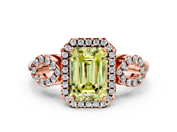 Rose Gold Emerald Cut Pave Infinity Halo Engagement Ring Setting for Fancy Yellow Center