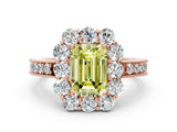 Rose gold Fancy Yellow Emerald Cut Cut Halo Diamond Pavé Engagement Ring with Milgrain Detailing