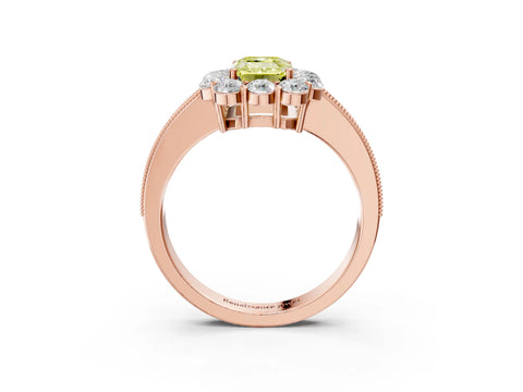Rose gold Fancy Yellow Emerald Cut Cut Halo Diamond Pavé Engagement Ring with Milgrain Detailing_3