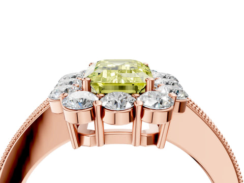 Rose gold Fancy Yellow Emerald Cut Cut Halo Diamond Pavé Engagement Ring with Milgrain Detailing_4