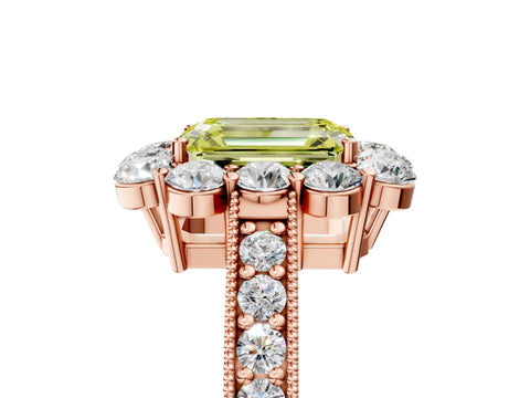 Rose gold Fancy Yellow Emerald Cut Cut Halo Diamond Pavé Engagement Ring with Milgrain Detailing_5