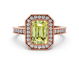 Rose gold Fancy Yellow Emerald Cut Cut Halo Pavé Diamond Ring