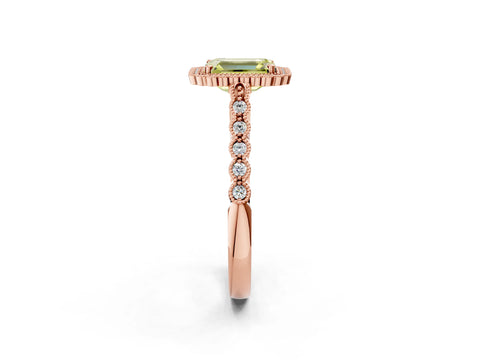 Rose gold Fancy Yellow Emerald Cut Cut Halo Pavé Solitaire Ring with Milgrain Band_2