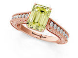 Rose gold Fancy Yellow Emerald Cut Cut Pave Band Milgrain Solitaire Ring_1