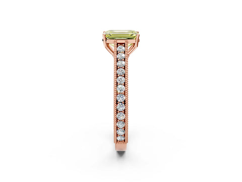 Rose gold Fancy Yellow Emerald Cut Cut Pave Band Milgrain Solitaire Ring_2