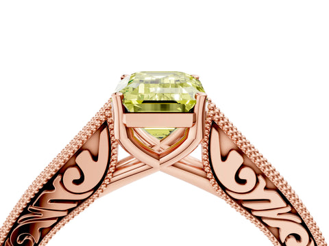 Rose gold Fancy Yellow Emerald Cut Cut Pave Band Milgrain Solitaire Ring_4