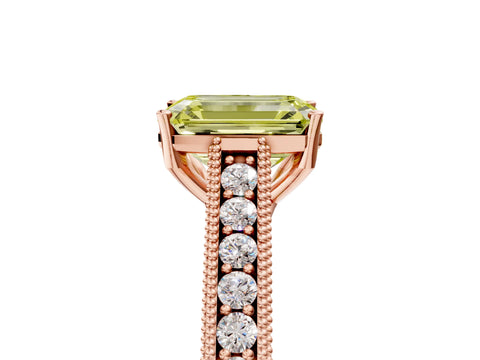 Rose gold Fancy Yellow Emerald Cut Cut Pave Band Milgrain Solitaire Ring_5